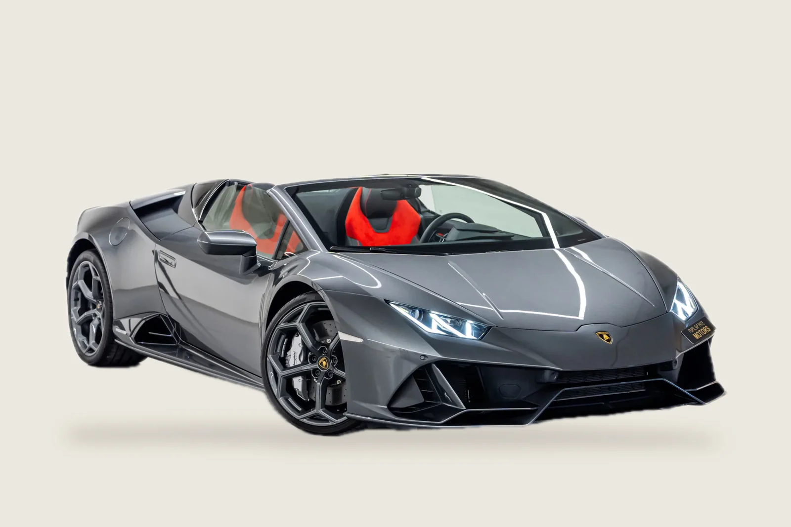 Grey Lamborghini Huracán EVO Spyder seen from the side